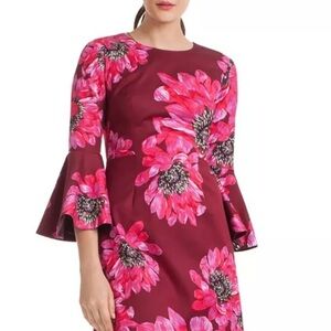 Trina Turk Floral Bell Sleeve Dress - Pink and Red Size 4